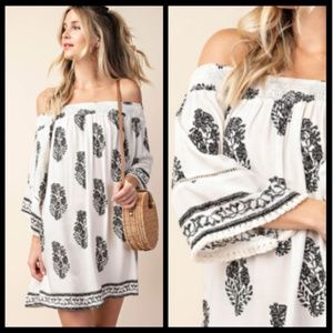 OFF SHOULDER DRESS WITH BORDER PRINT Pack of 3